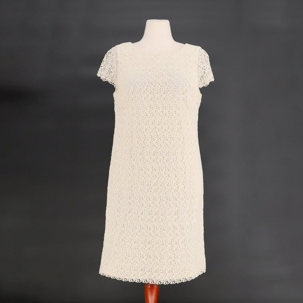 NWT TALBOTS Ivory Cream Lace Flutter Sleeve Shift Dress Size 12
